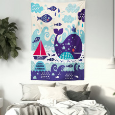 Cartoon Whale an Fishes Tapestry
