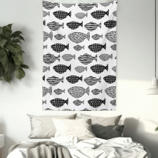 Sea Animals Black White Tapestry