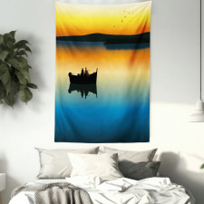 Sunset at Lake Fishing Tapestry