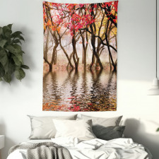 Fall Season River with Trees Tapestry