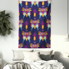 Vivid Flowers Pineapples Tapestry