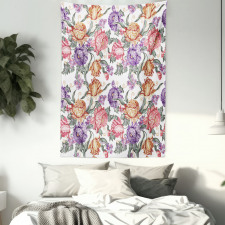 Retro Flowers and Curls Tapestry