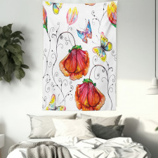 Swirled Flowers Flamingo Tapestry