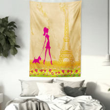 Pink Girl Dog Eiffel Tapestry