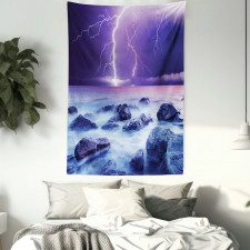 Stormy Sky Ocean Rocks Night Tapestry