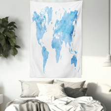 Blue Watercolor World Map Tapestry