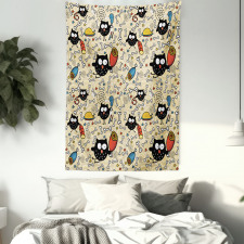 Hungry Owls Eating Tapestry