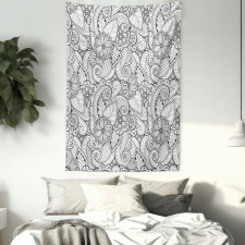 Monochrome Doodle Flora Tapestry