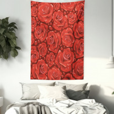 Red Roses Water Rain Drops Tapestry