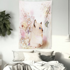 Pastel Kitty and Butterflies Tapestry