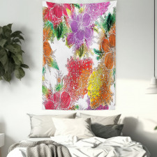 Abstract Colorful Flowers Tapestry