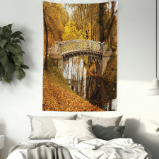 Old Bridge in Fall Forest Tapestry