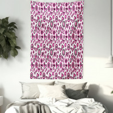 Pink Hearts and Circles Tapestry