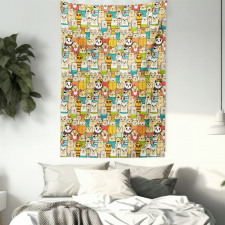 Teddy Bears Doodle Comic Tapestry