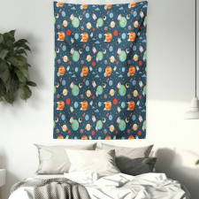 Cartoon Planets in Space Tapestry