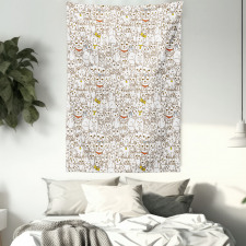 Funny Cat Family Doodle Tapestry
