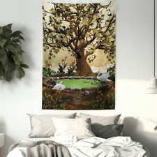 Forest Tree Pond and Swans Tapestry