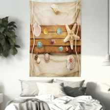 Rustic Board Seashells Tapestry