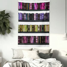 Colorful Books on Shelves Tapestry