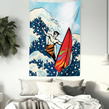 Summer Cartoon Surfing Boy Tapestry