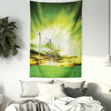 Wing Turbines Green Sky Tapestry