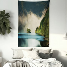 Foggy Mountain Reflection View Tapestry