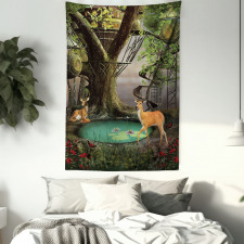 Abstract Deer and Tree House Tapestry