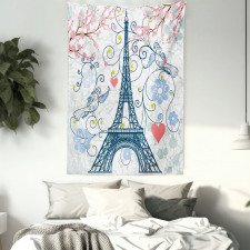 Eiffel Swirling Flowers Heart Tapestry