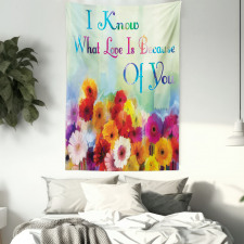 Romantic Words with Flowers Tapestry