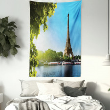 Sunny Day Eiffel Tower River Tapestry