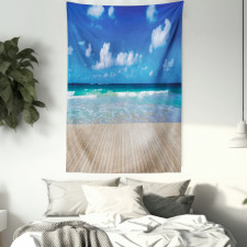 Waves on Wooden Pier Shore Tapestry