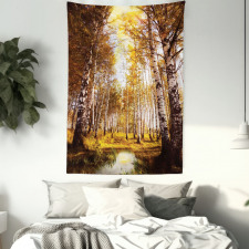 Autumn Birch Trees River Tapestry