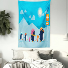 Funny Penguin Family Trip Tapestry