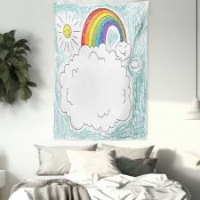 Childish Drawn Rainbow Sun Tapestry