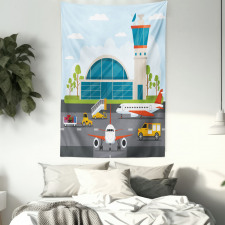 Cartoon Airfield Elements Tapestry