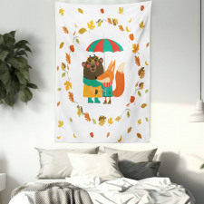 Autumn Fox and Bear Tapestry