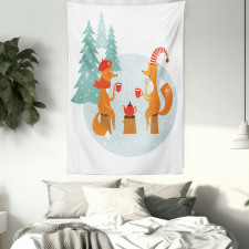 Happy Foxes Winter Tapestry