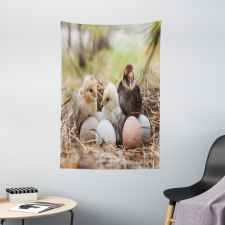 Little Chickens in Hay Eggs Tapestry