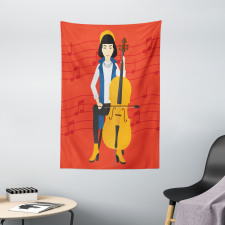 Cartoon Woman Playing Music Tapestry