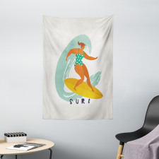 Woman Surfer on the Waves Art Tapestry