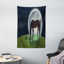 Horse on Hill Full Moon Tapestry