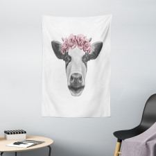 Cow with Roses Wreath Tapestry