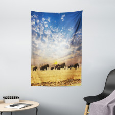 Wild Elephants Herd Tapestry