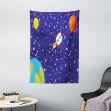 Starry Rocket Planets Tapestry