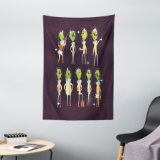 Little Green Ufo in Suits Tapestry