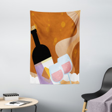 Rose Wine Bottle Cartoon Tapestry