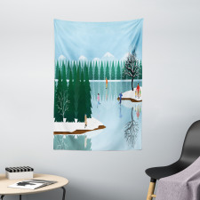 Ice Skating Frozen Lake Art Tapestry