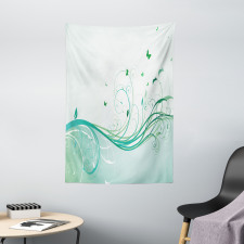 Curvy Lines Wave Flowers Tapestry
