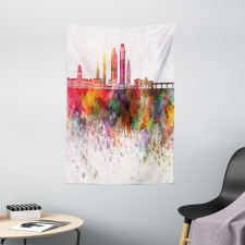 Watercolor Buildings Blots Tapestry