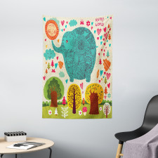 Elephant Trees Leaves Tapestry